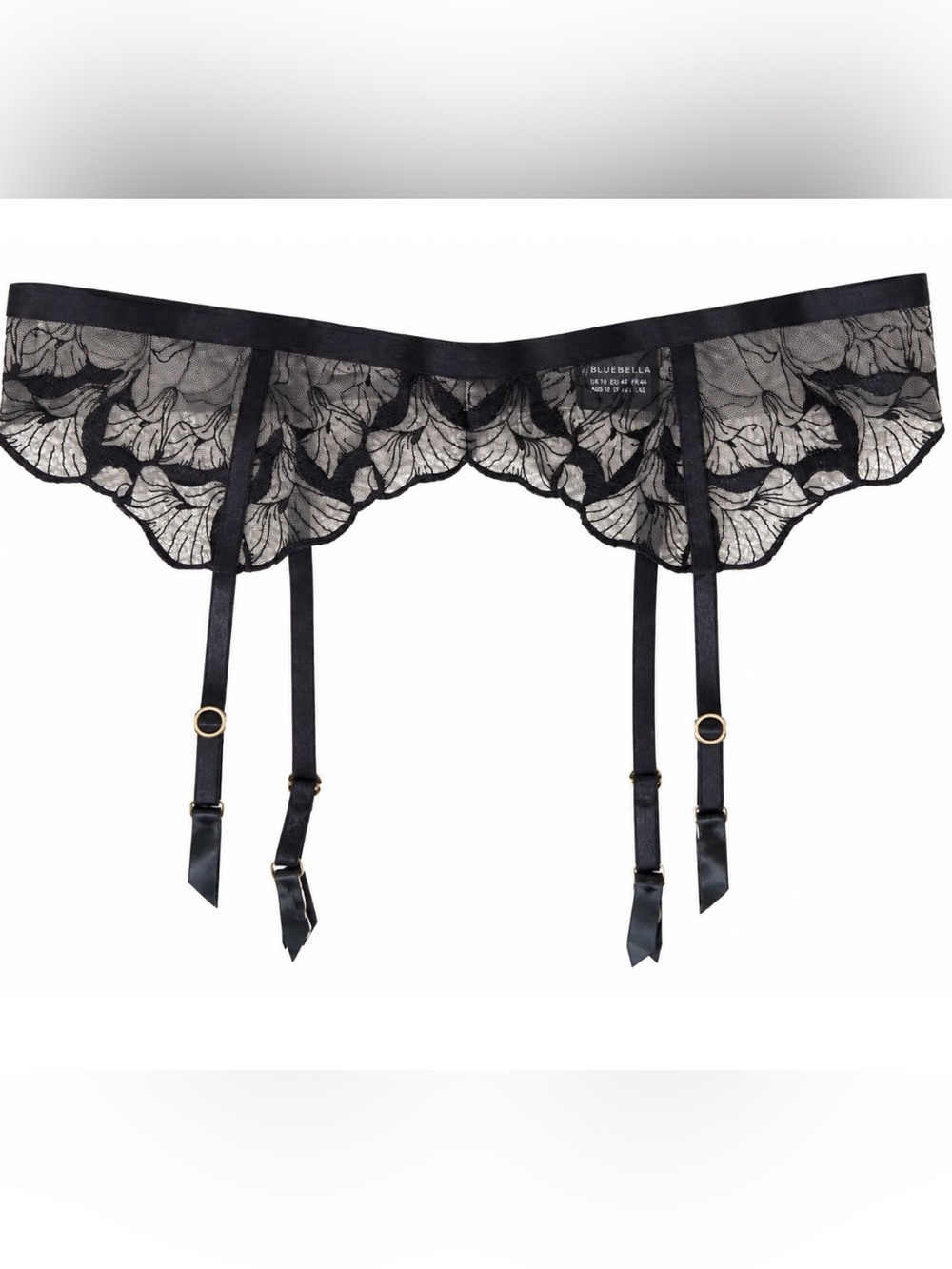 Bluebella Marseille Black Lace Floral Garter Belt Size XL